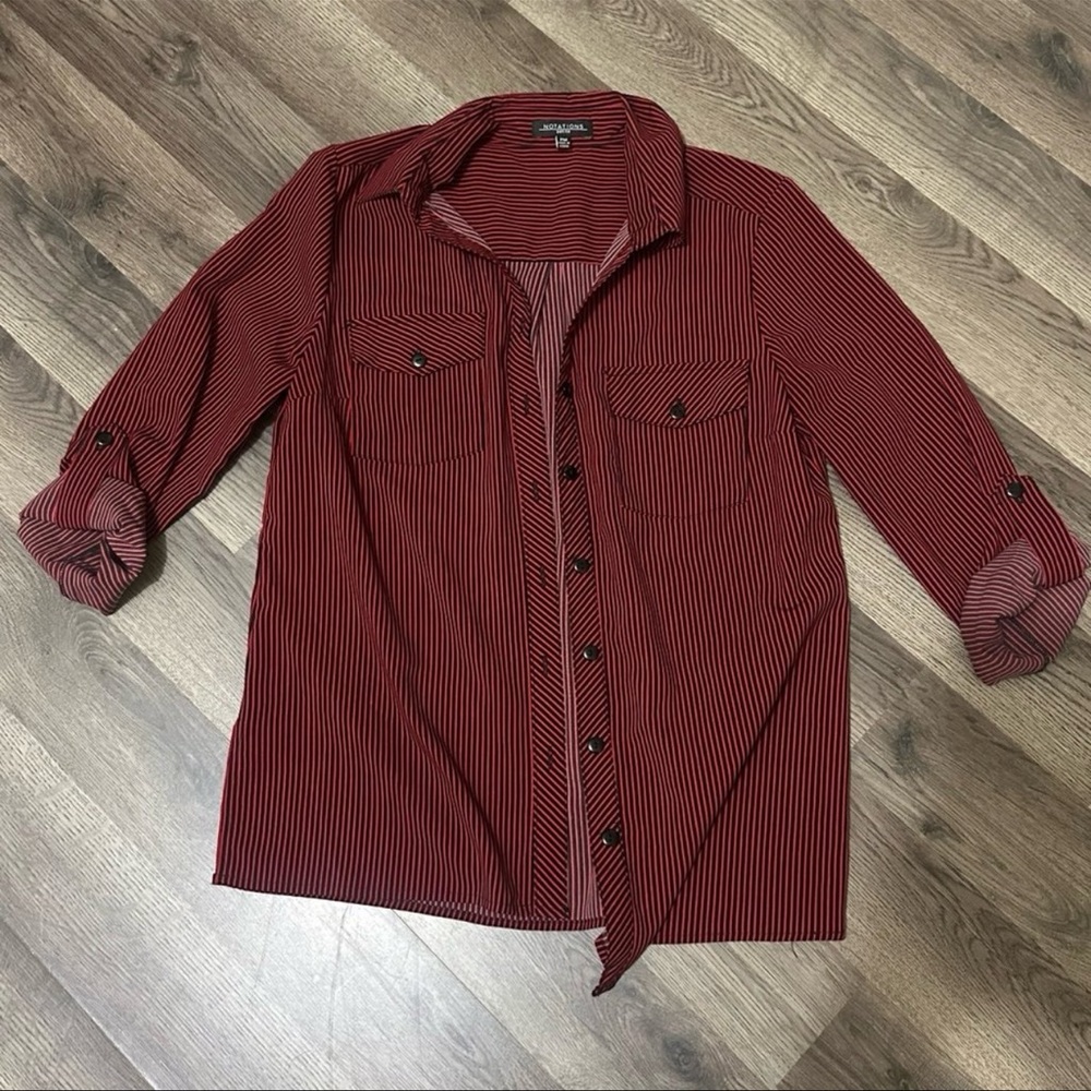 Notations Red and Black Striped Petite Shirt